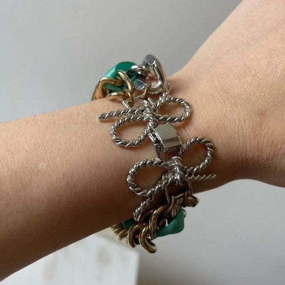 Rachel Leigh chain bracelet  with aqua ribbon‎ - Picture 4 of 6